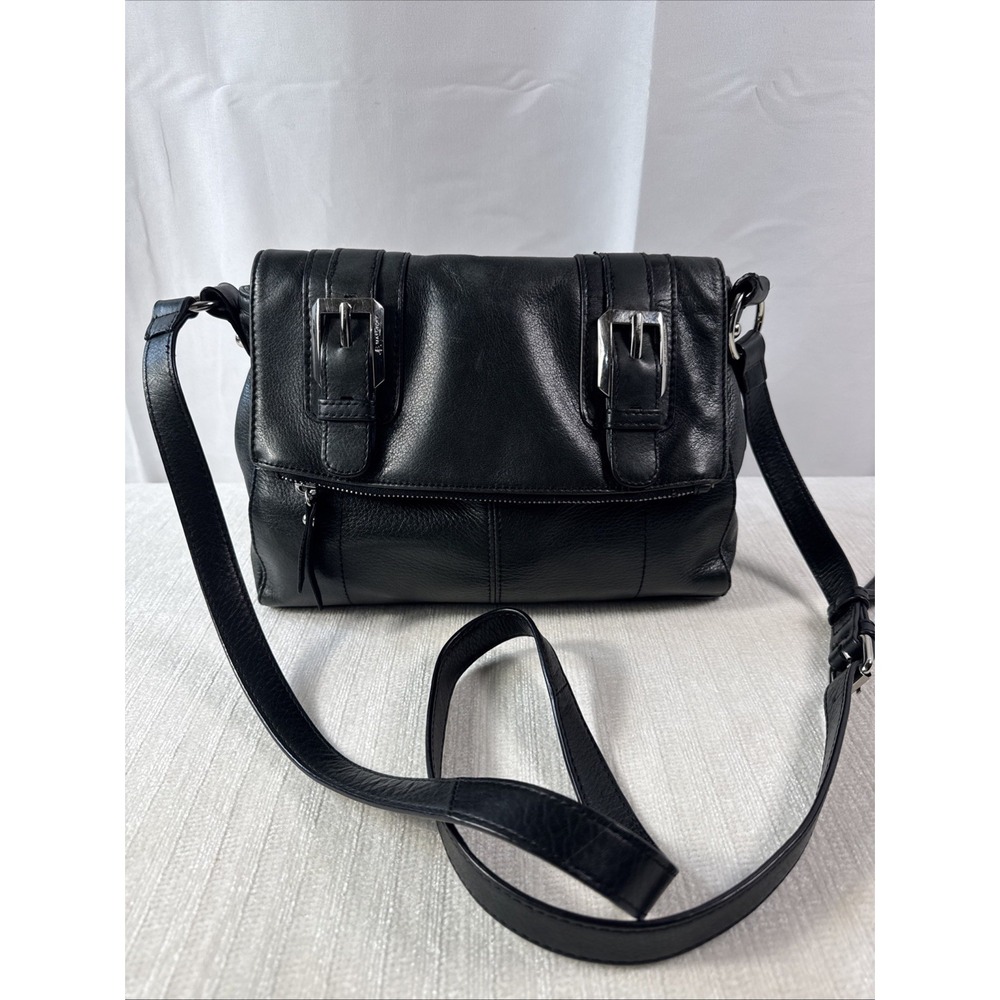 B Makowsky Black Soft Pebble Leather Flap Crossbody Bag
